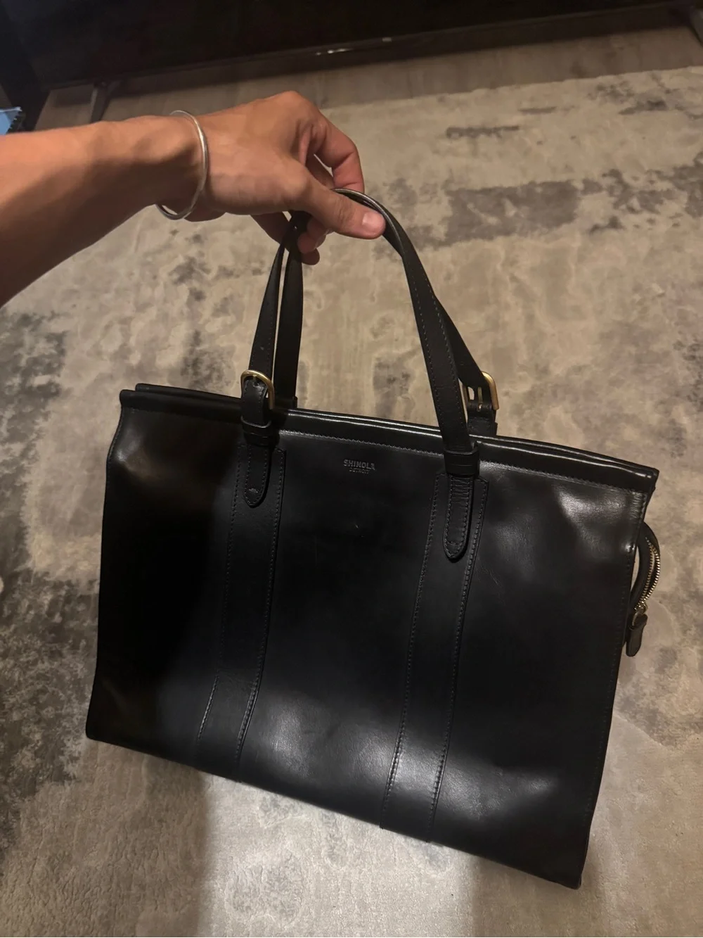 Shinola Large Sibley Satchel Classic Black Leather Men's Tote Bag